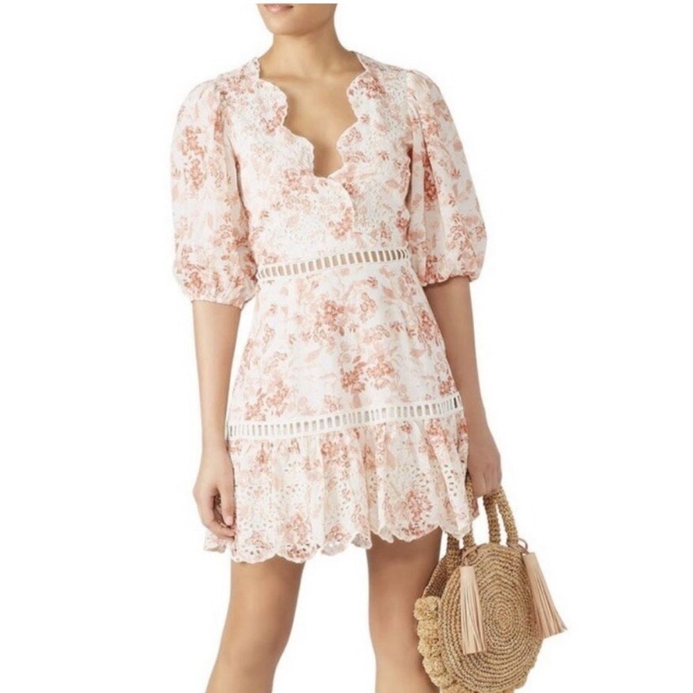 SAYLOR Blush Floral feminine puff sleeve cotton Mini Dress
